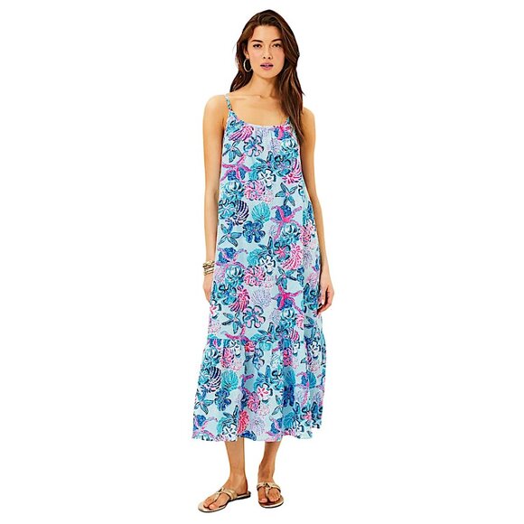 Lilly Pulitzer Amerie Linen Midi Dress in "Bahamas Beachcomber" NWT - Medium - Picture 2 of 7